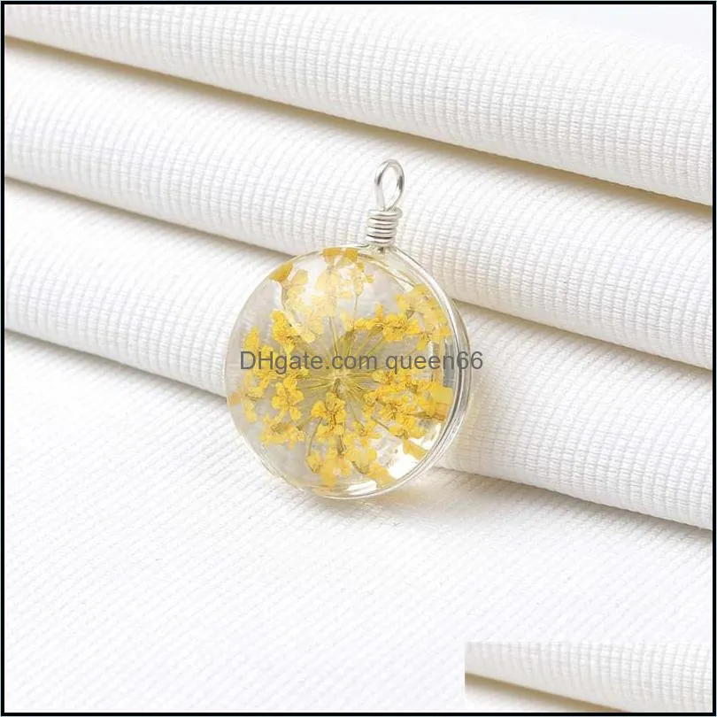 trendy handmade dried flowers pendant silver charm for necklace diy highgrade colorful glass hoop pendant accessories jewelry