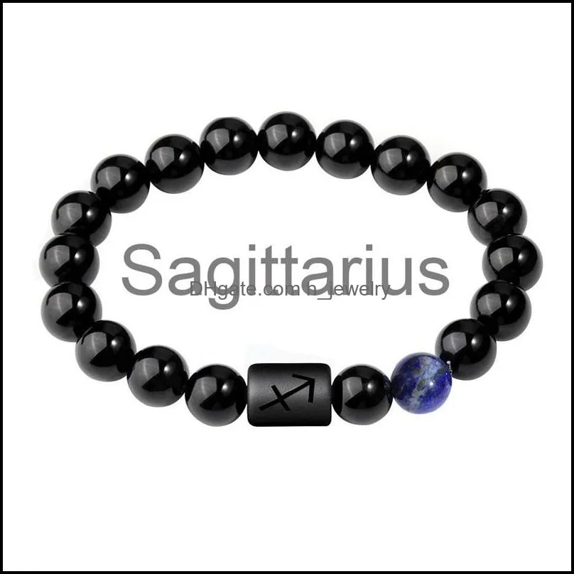 12 constellation black agate 10mm beaded strands bracelets for men women tiger eyes beads natural stone bracelet jewelry christmas 3586