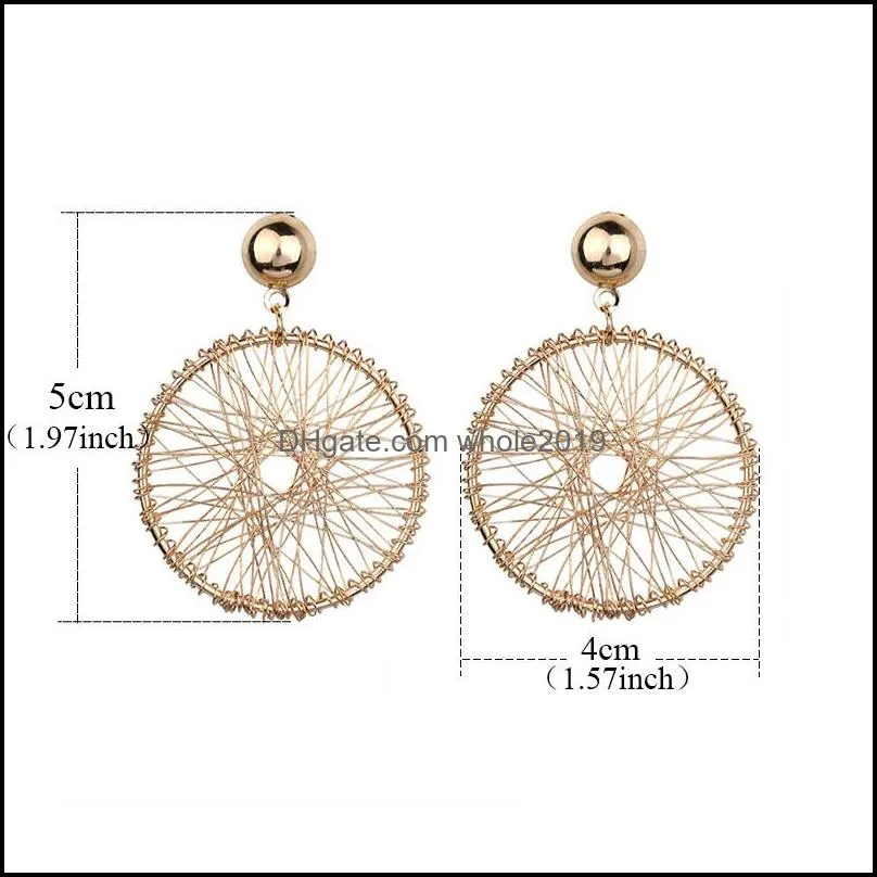 design hollow mesh earrings for women gold geometric round thread winding exaggerated pendant earring korean style valentines day