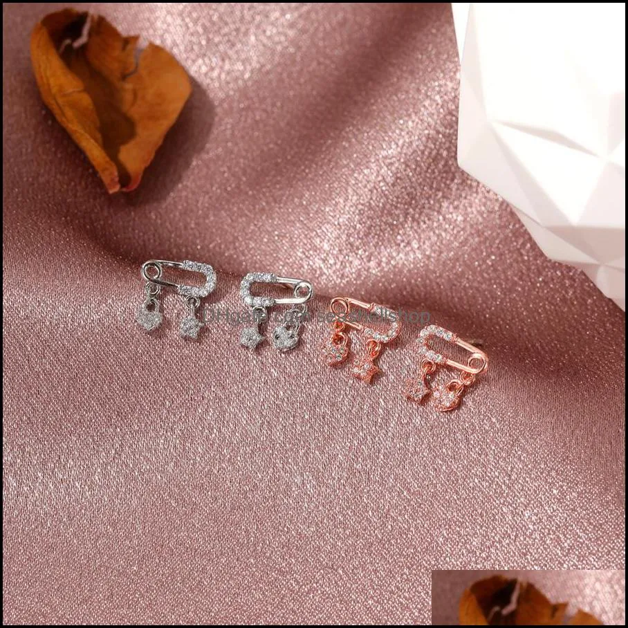 sweet copper inlay zircon brooch pendant earrings fivepointed star of love earrings small niche design sense earrings