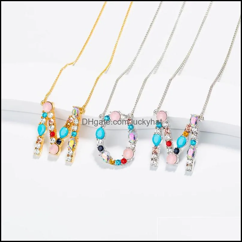 rhinestone initial 26 letter necklaces colorful charm gold pendant necklace couple name necklace valentines day gift wholesalez