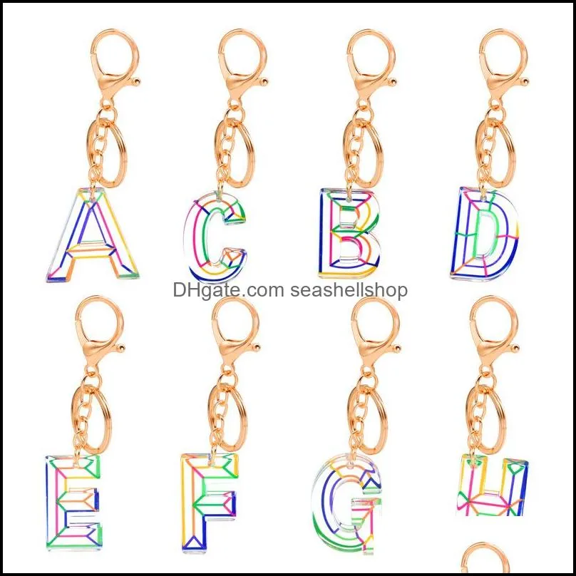 acrylic letter keychains rings fashion car keyrings holder key chains accessories personalized a z 26 alphabets bag charms pendants 1164