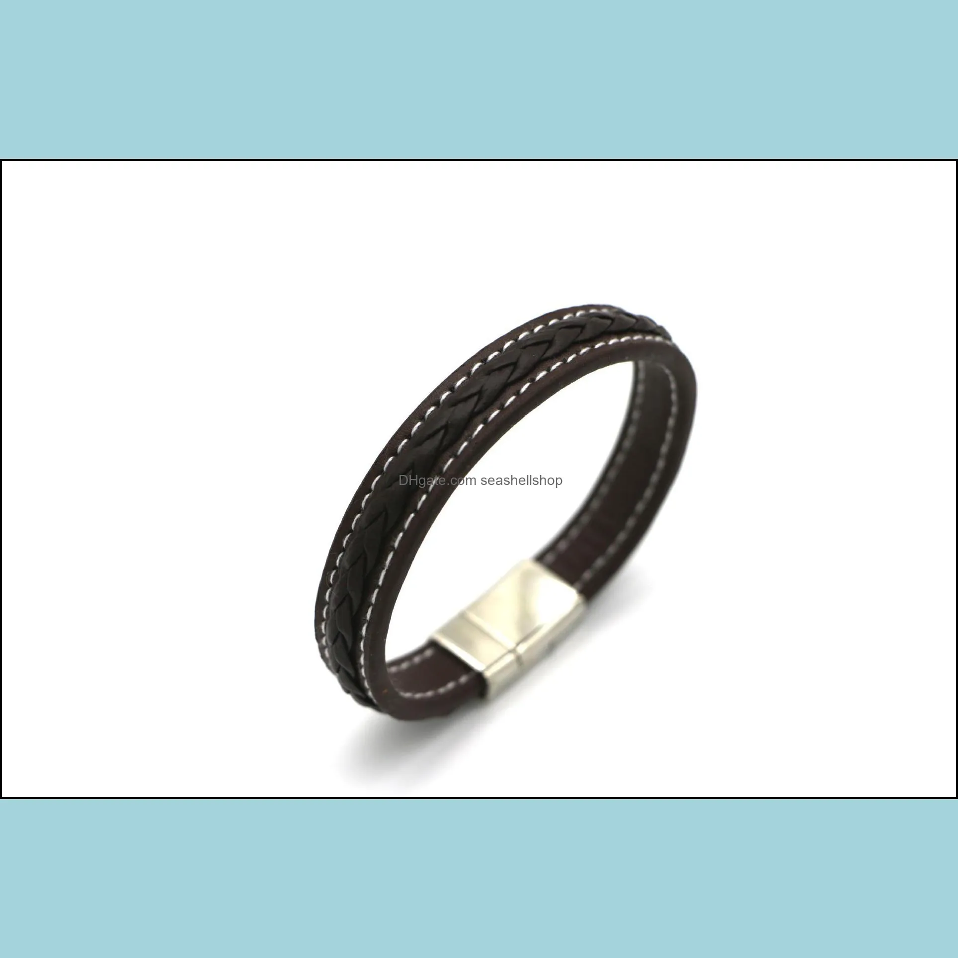 korean version of highgrade simple leather woven bracelet fashion classic punk tide male titanium steel bracelet jewelry