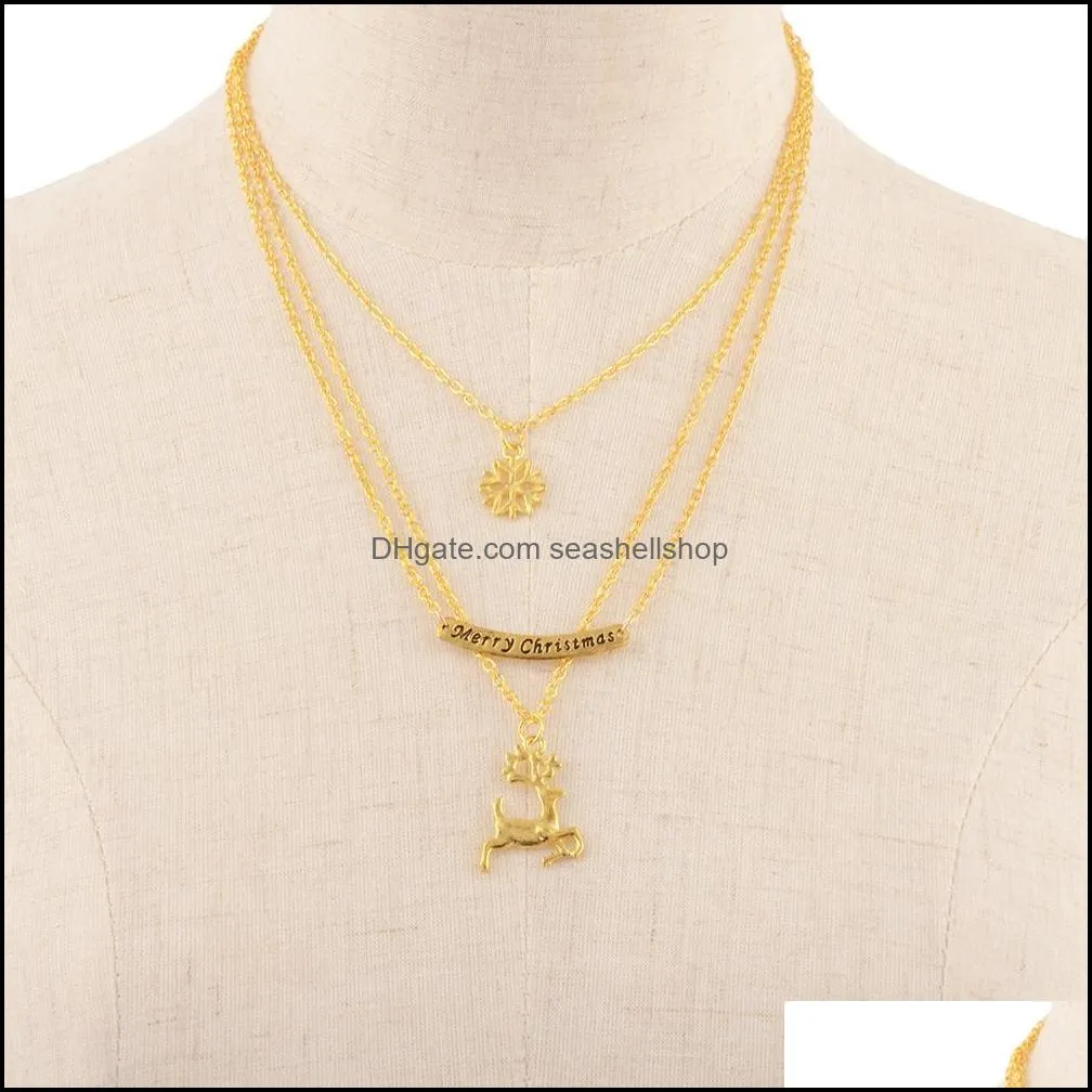 pretty multilayer gold chain necklace gifts snowflake pendant necklace deer necklace
