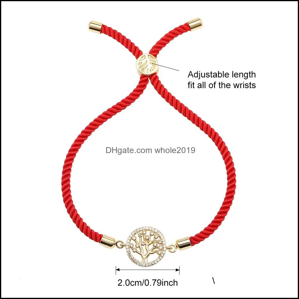 designer copper inlaid zircon bracelet cross life of tree charm fashion bracelets 6 colour braided rope gift jewerly for womeny