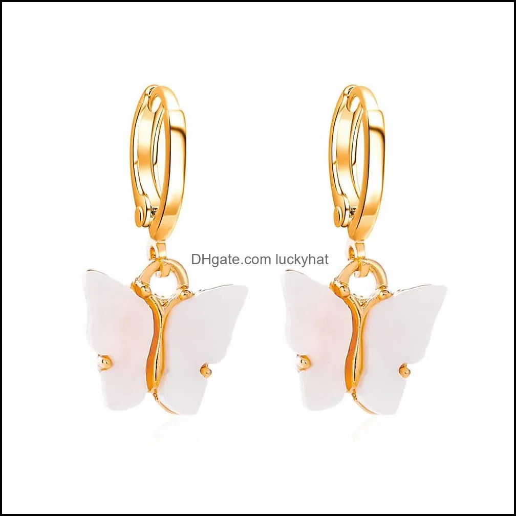 2020 colorful acrylic butterfly dangle earrings for women acetic acid plated statement hoop ear clip earrings fashion jewelry gift