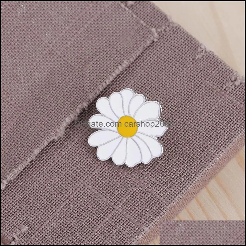 cute metal badge white daisy flower spring time easter enamel lapel pin brooches women girls children 638 t2