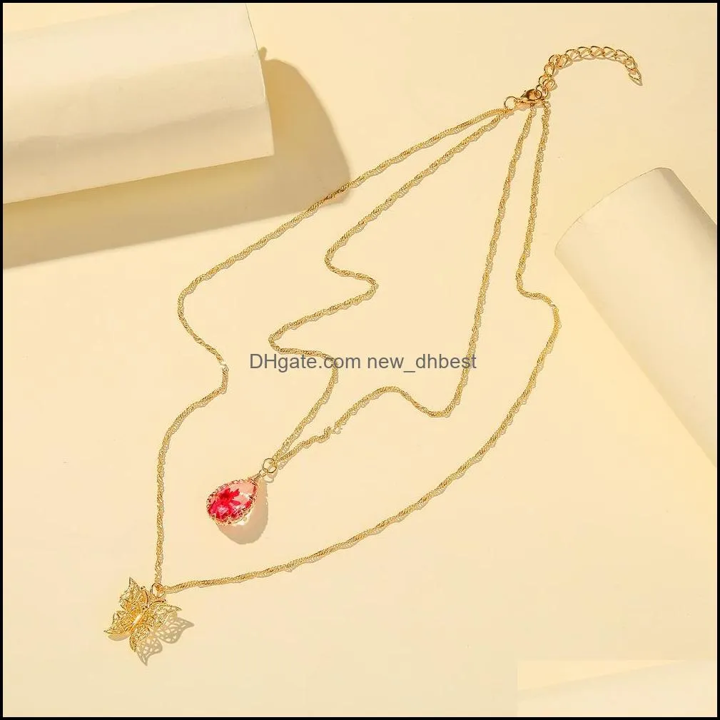 fashion shiny butterfly necklace ladies exquisite double layer clavicle chain necklace jewelry women gifts dh 