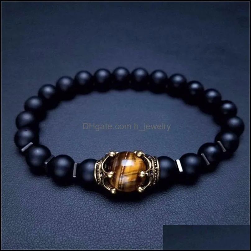 natural tigers eye crown shaped bead bracelet mens luxury jewelry gift charm chain brings good luck beaded strands 3377 q2