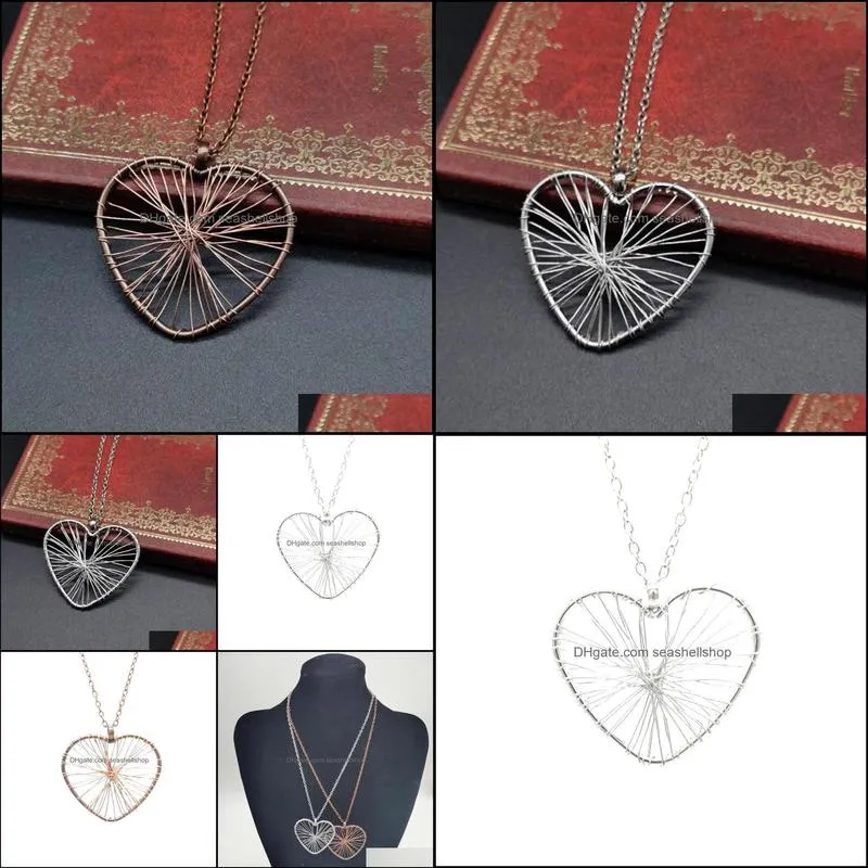 copper wire heart necklace soulmate couple pendant necklace chain sweater simple fashion necklace