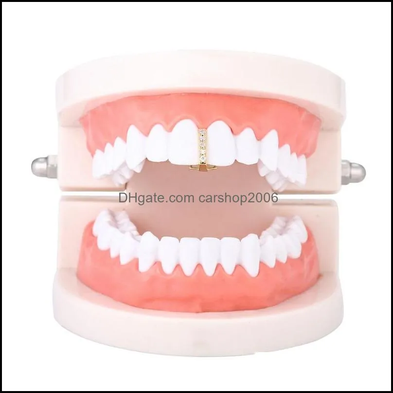  silver gold plated cross hip hop cz single teeth grillz cap top grill for halloween fashion party jewelry69 q2