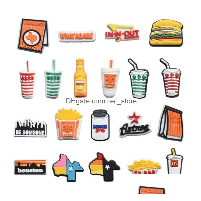 wholesale fast food drinks fried chicken soft pvc croc shoe charm accessories decoration buckcle for clog bracelet wristband party gift