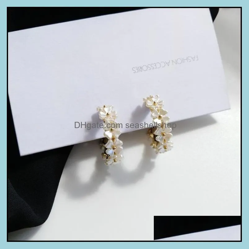 flower earring fashion golden plating white resin hoop dangle earrings women jewelry girl student gifts for party