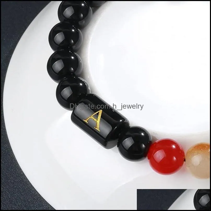 7 chakra letter strands bracelets initial natural black onyx stone bead bracelet braided rope yoga energy healing bracelet for women