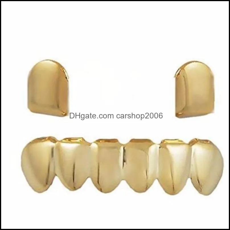 18k gold plated copper teeth braces plain hip hop up 2 bottom 6 teeth grillz dental mouth fang grills tooth cap jllxpp bdejewelry 536