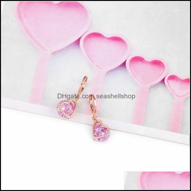 colorful heart earrings lovely small drop earrings female dark red heart cubic zirconia fashion jewelry for women girls valentines