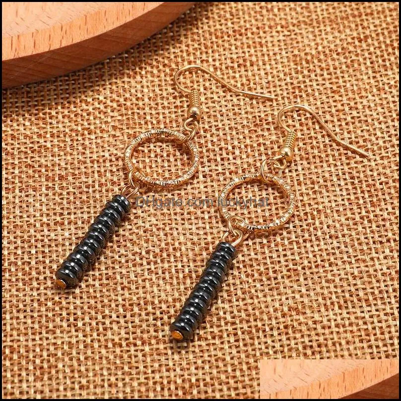 fashion irregular hematite stone beaded drop earrings handmade gold silver copper hoop dangle earrings for women girls jewelryz