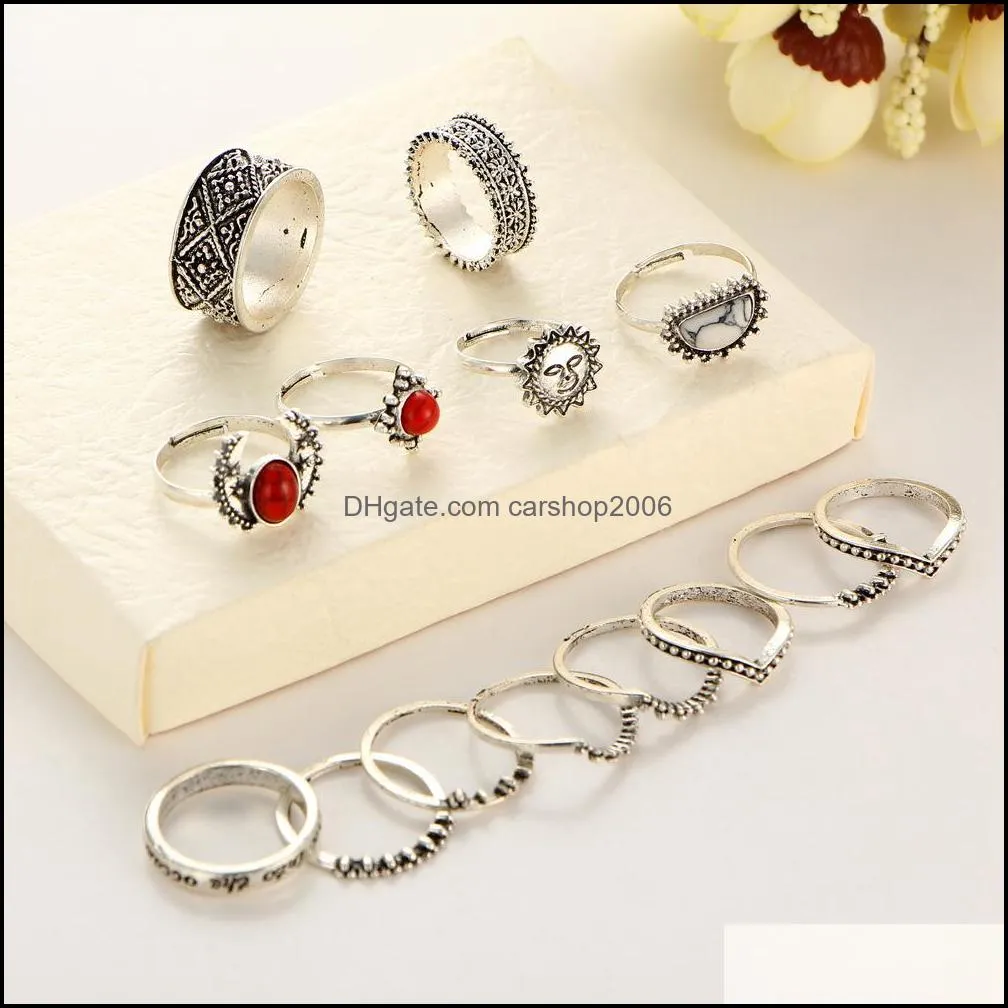 vintage silver carved joint ring 14piece combination set womens rings bague femme women men