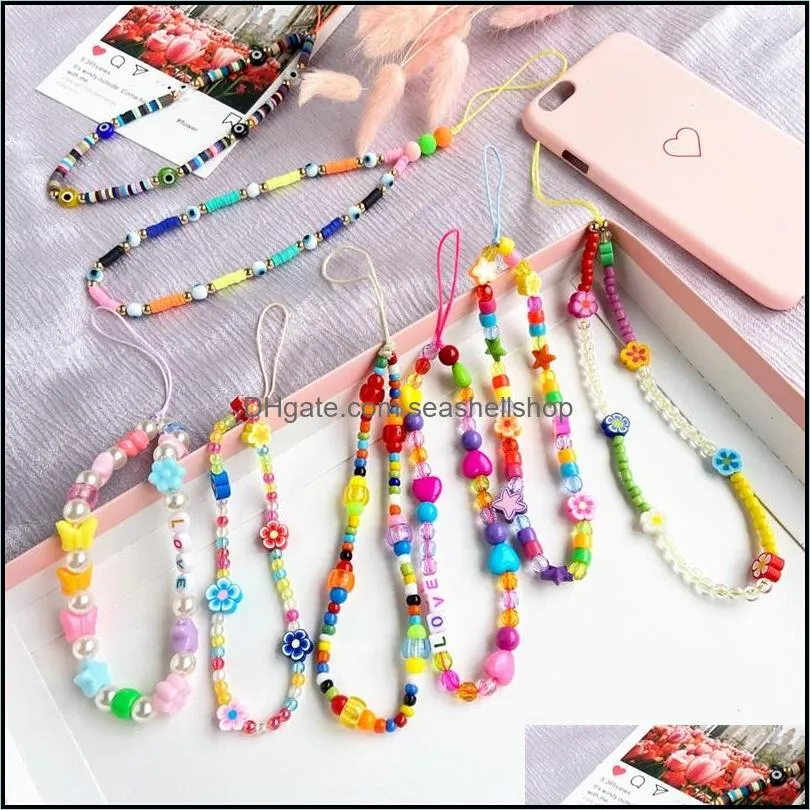 fashion acrylic strap key rings lanyard colorful eye beaded rope for cellphone case hanging phone chain jewelry gift c3