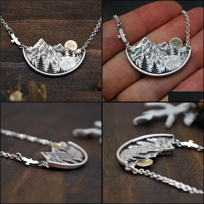 natural scenery flying bird sunset mountain forest women necklaces temperament charm pendant necklace prom jewelry