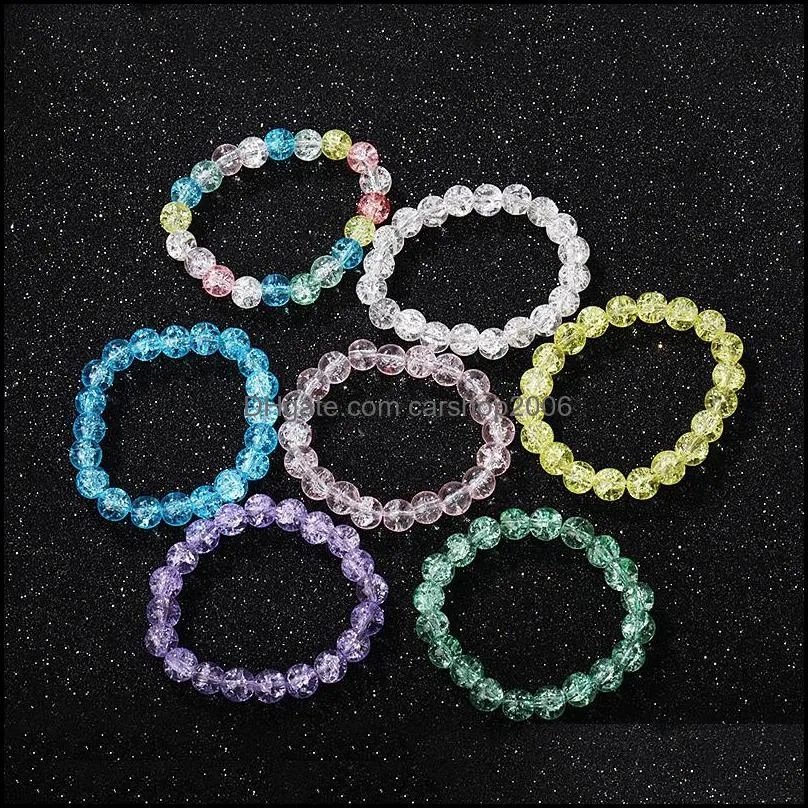 elastic popcorn crystal bead link bracelets charms pendants girls colorful fashion glass beaded bracelet for child kids