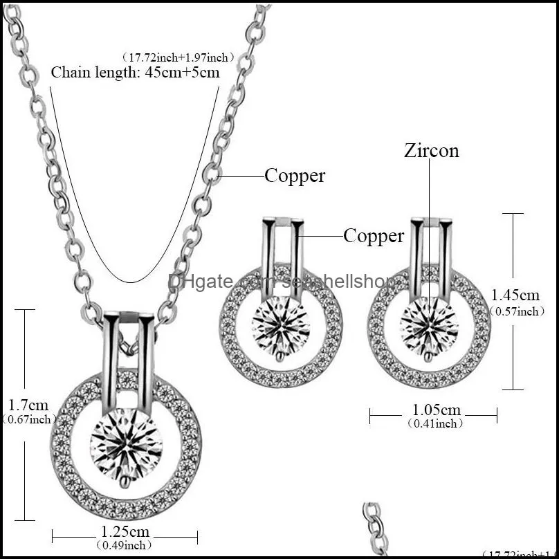  fashion cubic zirconia shiny rhinestone pendant necklace stud earrings set small round 3a cz bridesmaid wedding jewelry gifty