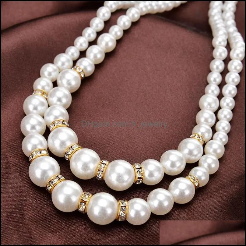 fashion double layered fake faux pearl beads necklaces bride bridesmaids beaded chains for women ladies female wedding jewelry gift c3