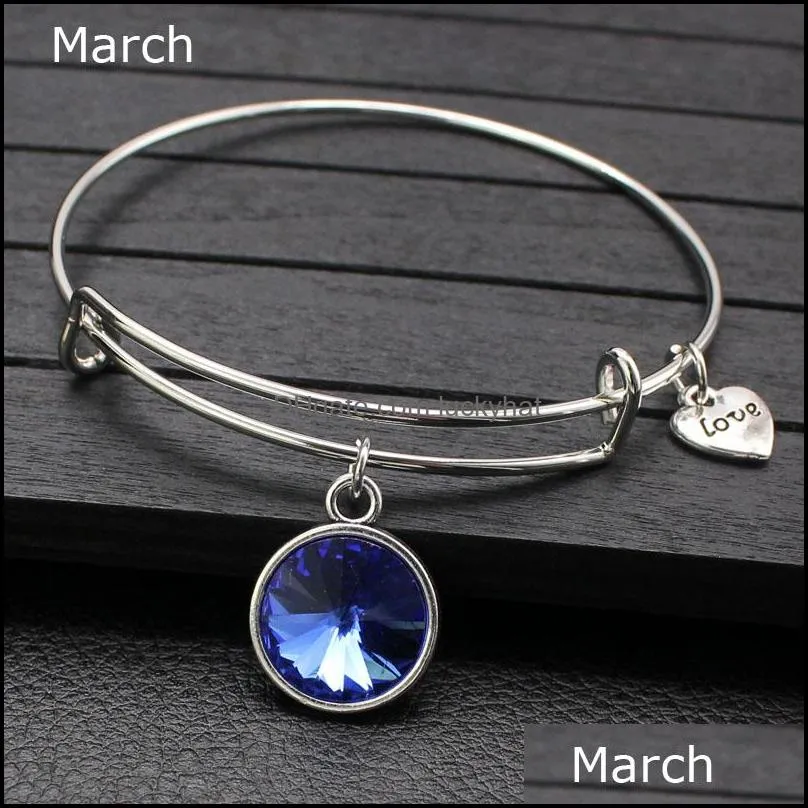 fashion usa crystal birthstone pendant charm bracelet expandable wire adjustable bangle for women men lucky jewelry fit brithday gifts