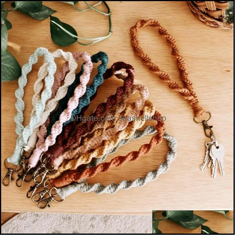 boho bag accessories macrame wristlet keychains wrist lanyard strap keyring bracelet assorted color macrames braided key fob 441c3