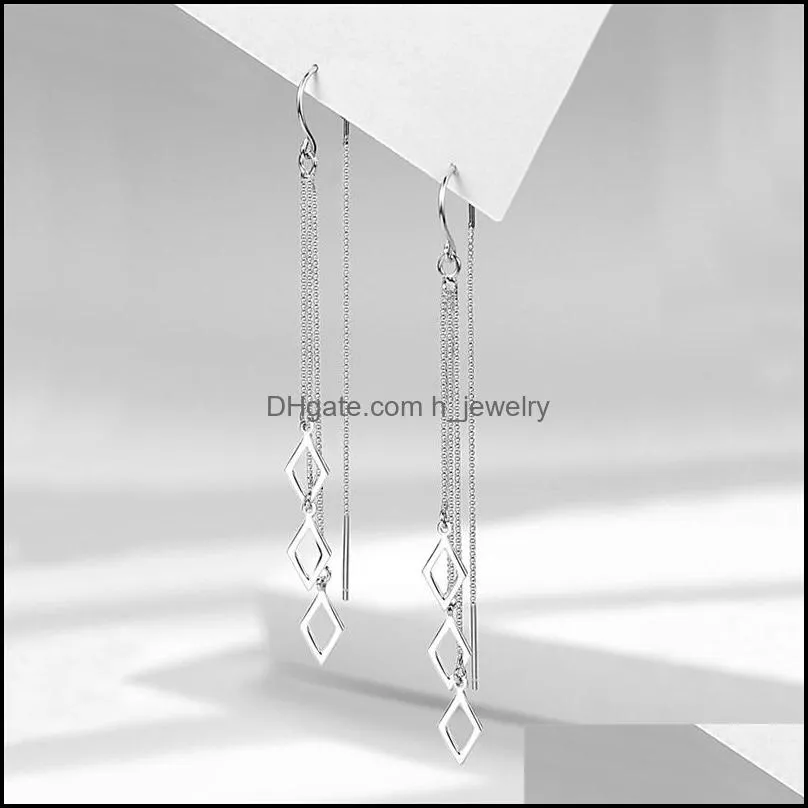 geometric rhombus charm earrings for women temperament tassel long ear line earring fashion jewelry 20220301 t2