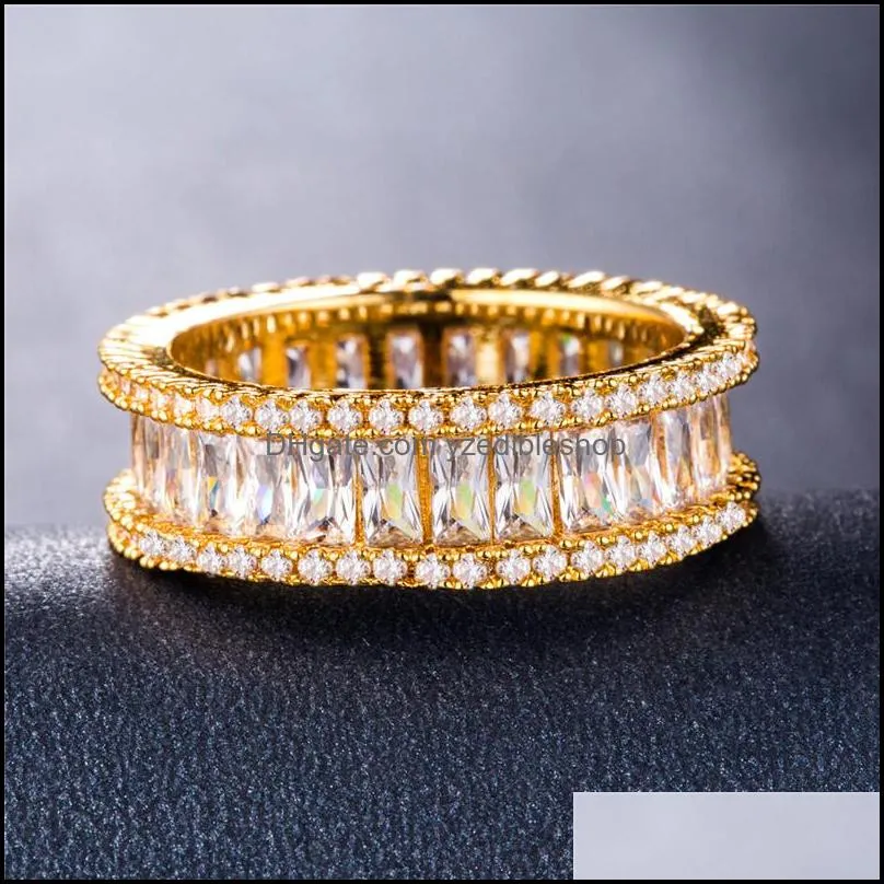 2020 baguette cz eternity trendy engagement wedding stack rings for women irregular copper inlaid zircon rings valentine day