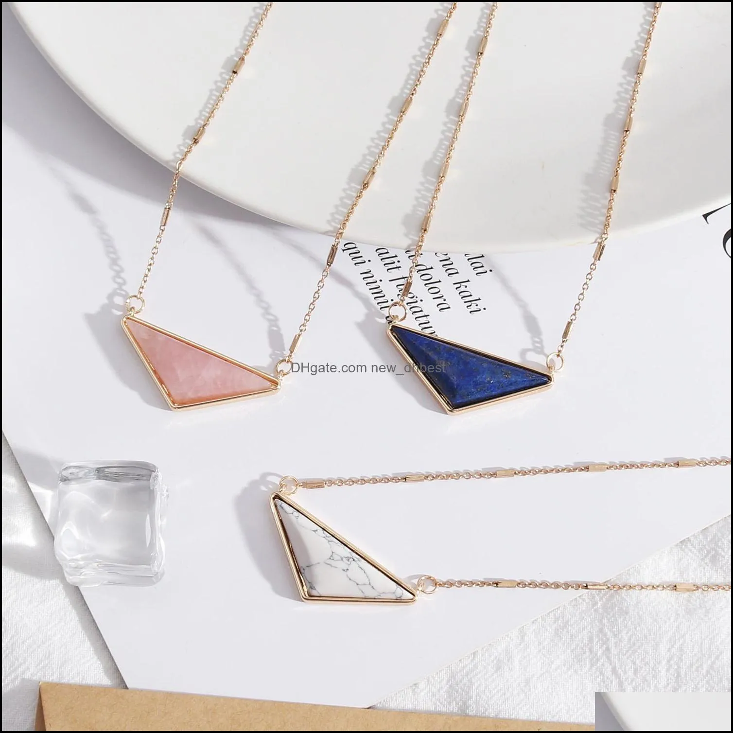 triangle natural stones short necklace pink blue simple lapis lazuli white turquoise rose quartz pendant necklace dh 