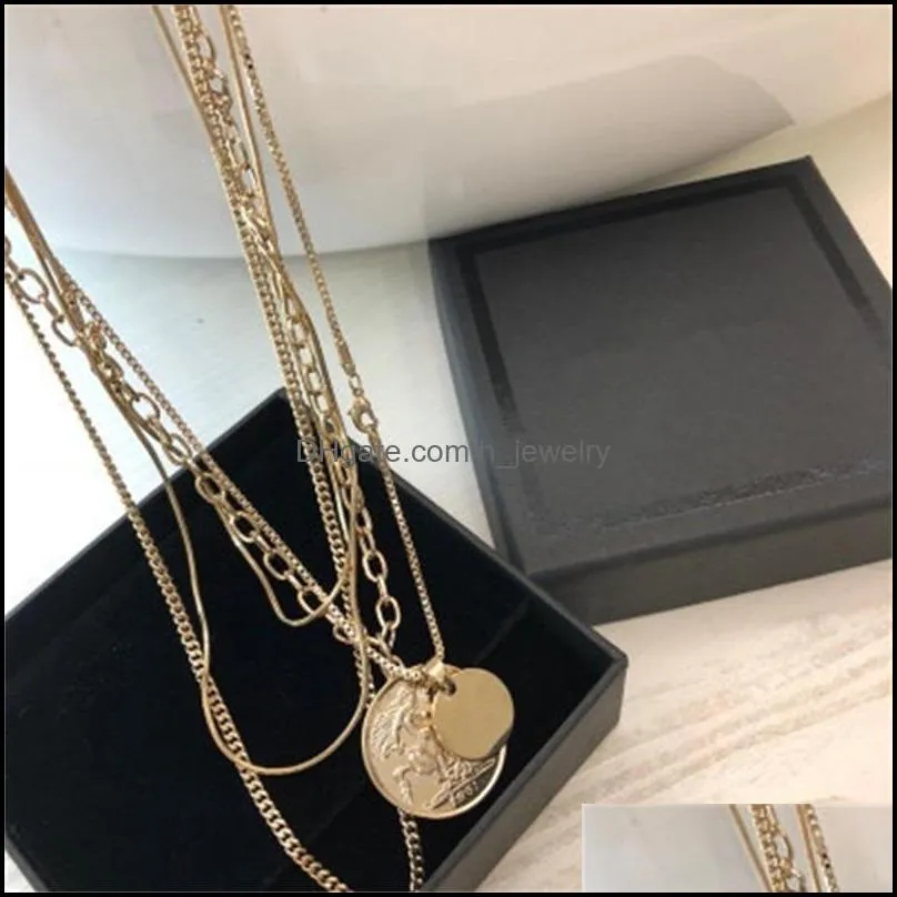  design multi layers metal human head chokers necklace gold coin circle pendant necklace vintage chains necklace