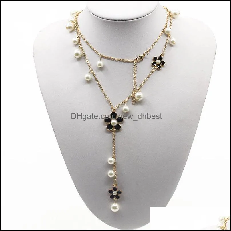 flower necklace simulated pearl jewelry tassel perlas long necklaces pendants sweater pearls necklaces dh 