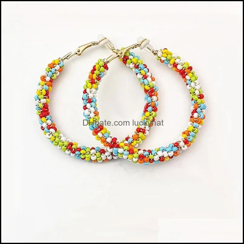 colorful rice beaded earrings fashion bohemian hoop earring statement drop bead earrings for women girls jewelry giftz