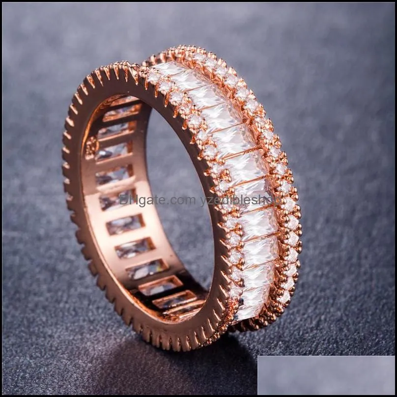 2020 baguette cz eternity trendy engagement wedding stack rings for women irregular copper inlaid zircon rings valentine day