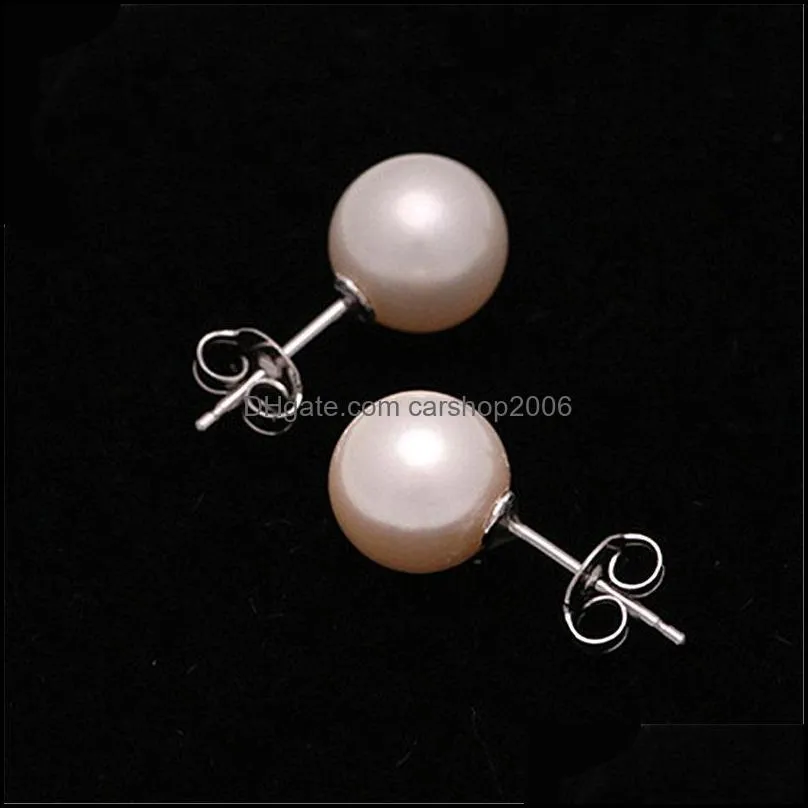 silver plated prevent allergy fashion stud earrings for women design trendy pearl white ball small round jewelry gift