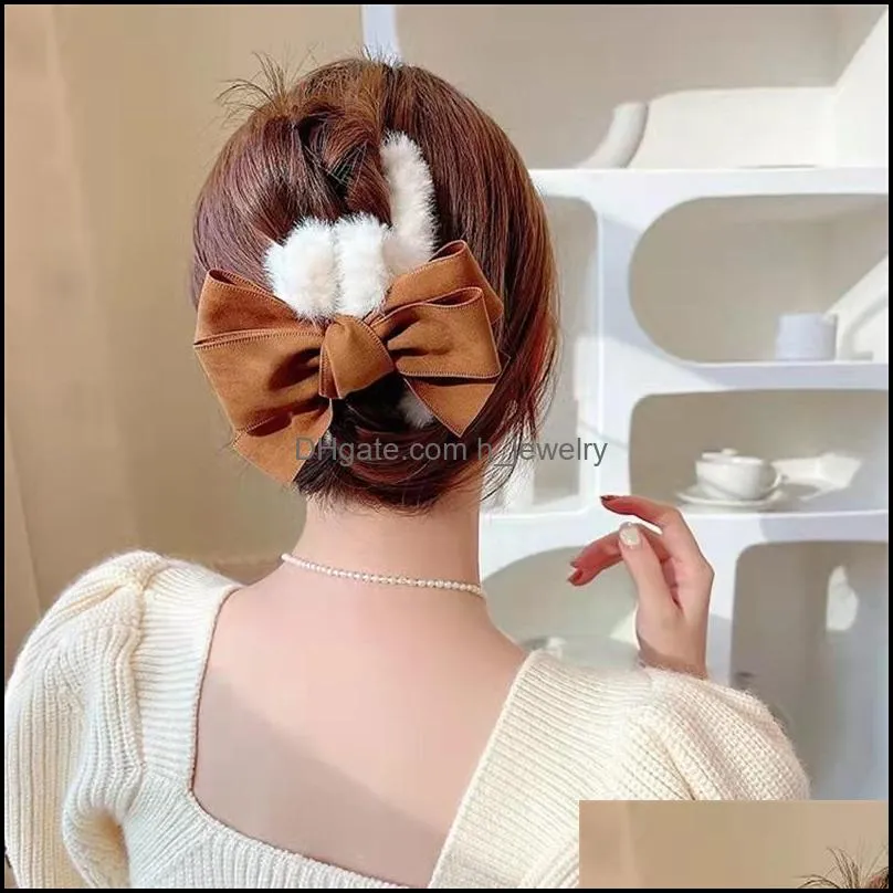 barrettes large bow back head plush dish hair clips female autumn winter headdress clip shark 82 e3