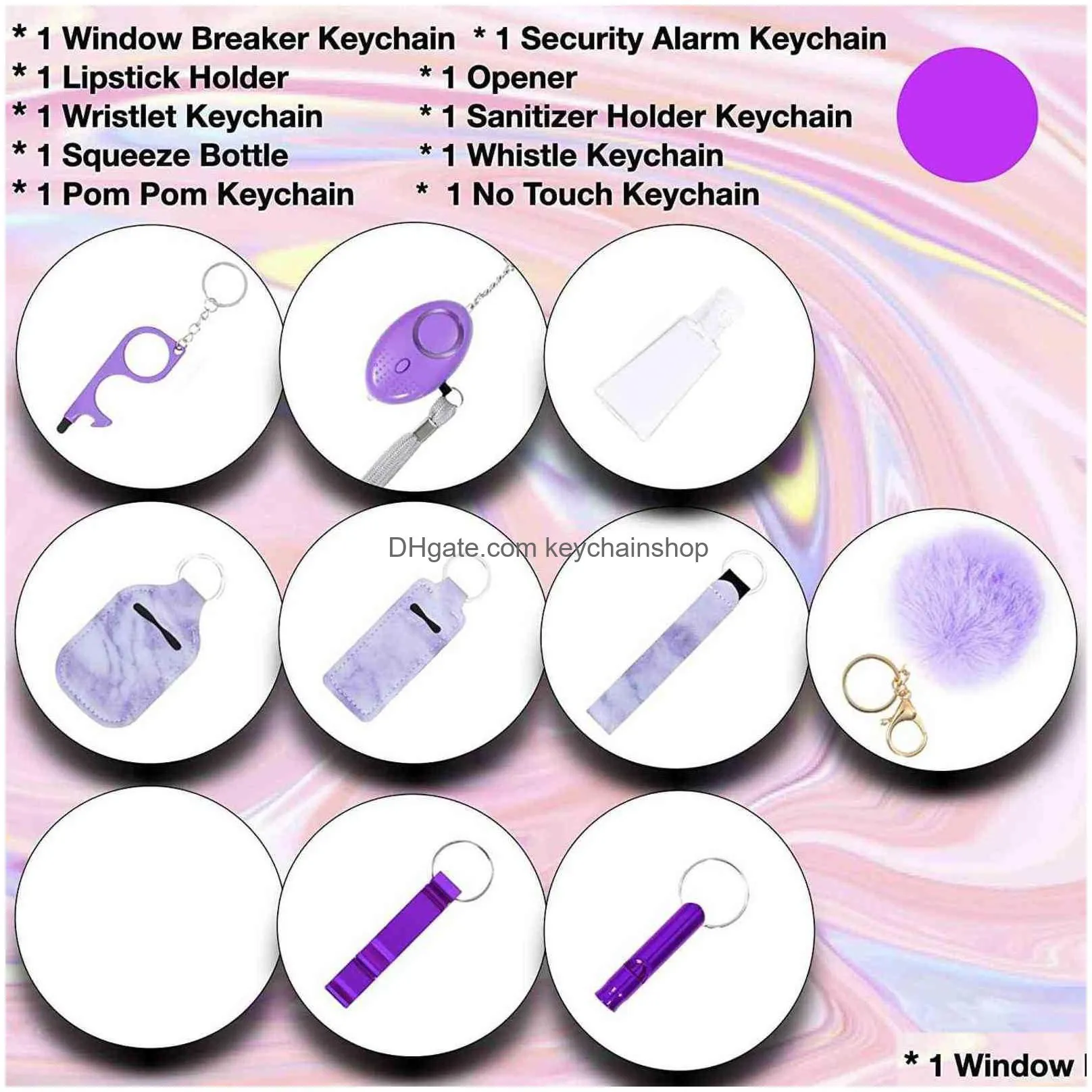 10/ set safety self defense keychain set for women girl personal alarm mini product multi genshin impact accessories emo christmas