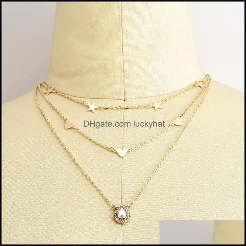 fashion multilayer necklace and ladies star heart teardrop pendant girl gold necklace long necklaces 2020 boho shiny charm jewelry