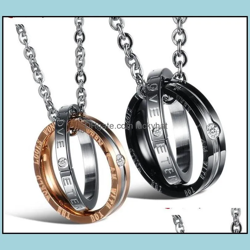 fashion endless love necklace pendant stainless steel necklace for lovers vintage double hoop wedding valentines day promise