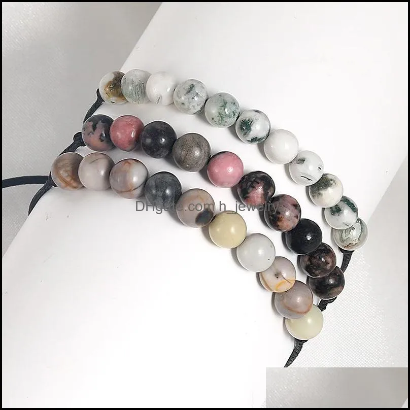fashion 6mm natural stone bracelets handmade weave braided wax rope bracelets for women men abjustable summer beach jewelry gift 3596
