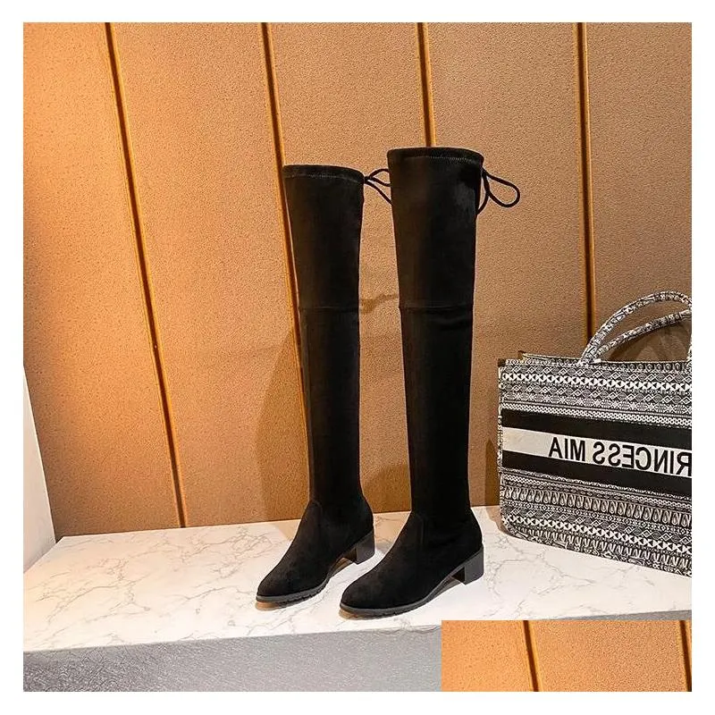 over the knee women boots winter snow booties black grey beige brown stretch soft womens boot keep warm size 3440 01