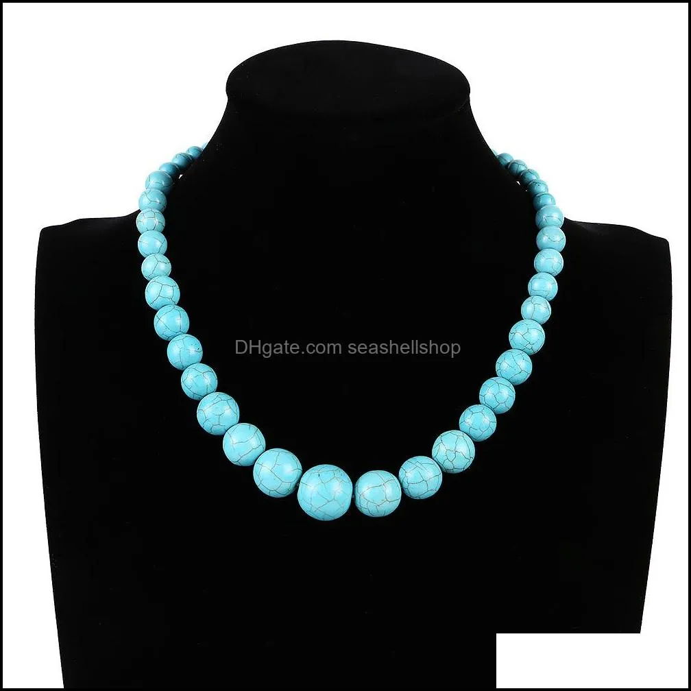 ethnic fashion necklace turquoise short round beads necklace for women