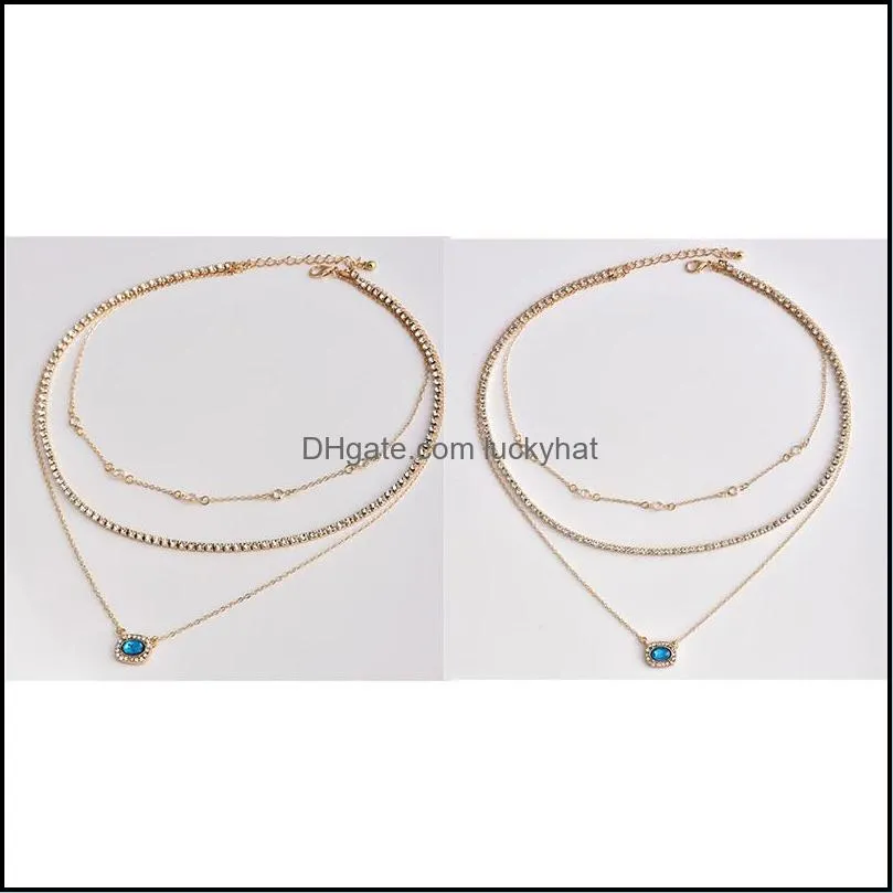 vintage multilayer gold necklaces geometry blue rhinestone gold multilayer chain pendant necklace for women valentines day charm