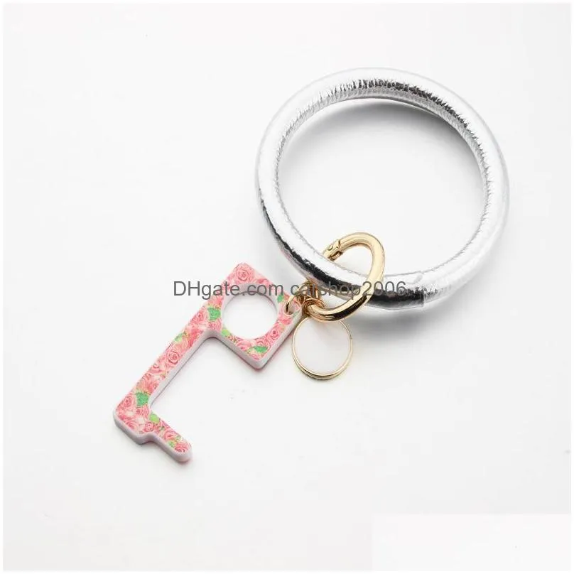 pu leather bracelet key ring bangle keyring ring circle key ring keychain wristlet keyrings with acrylic edc door opener