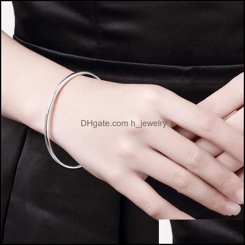 925 sterling solid silver bracelet fashion personality simple smooth bangles for women wedding engagement jewelry 1245 t2
