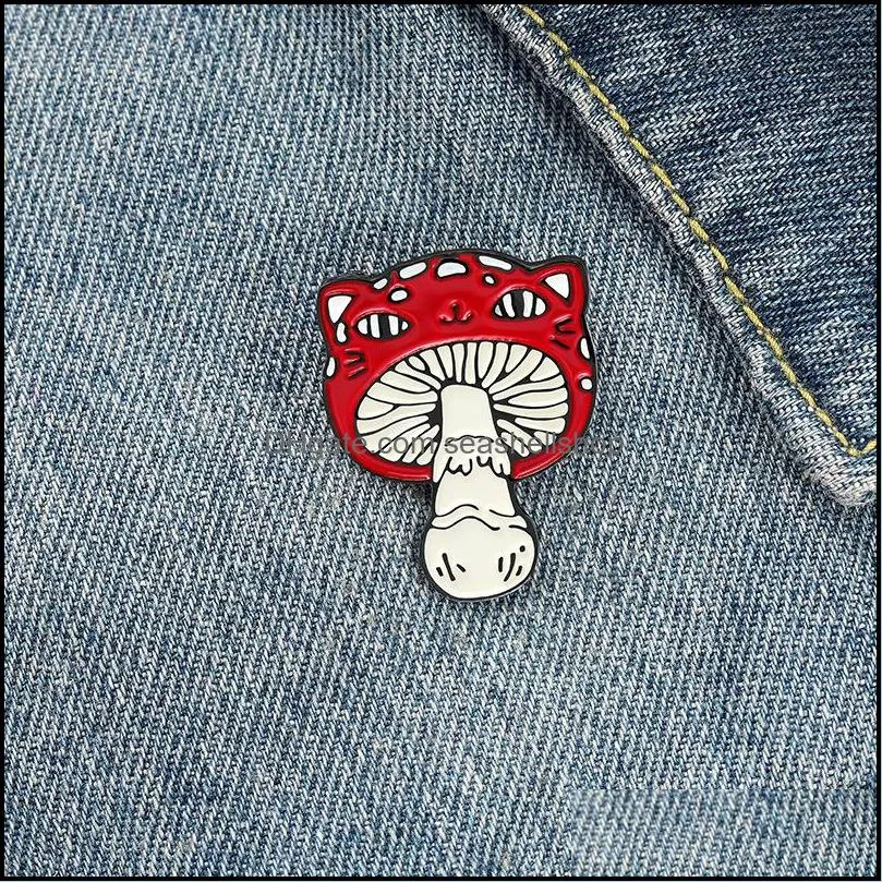 cat face mushroom enamel pins custom animal plant brooch bag clothes lapel pin badge cartoon jewelry gift for kids friends 4528 q2