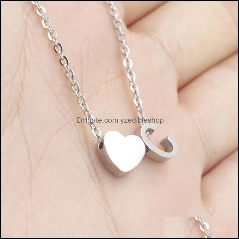 az alphabet stainless steel necklace 26 intial letter alphabet heart pendant necklace for women valentines day jewelryz