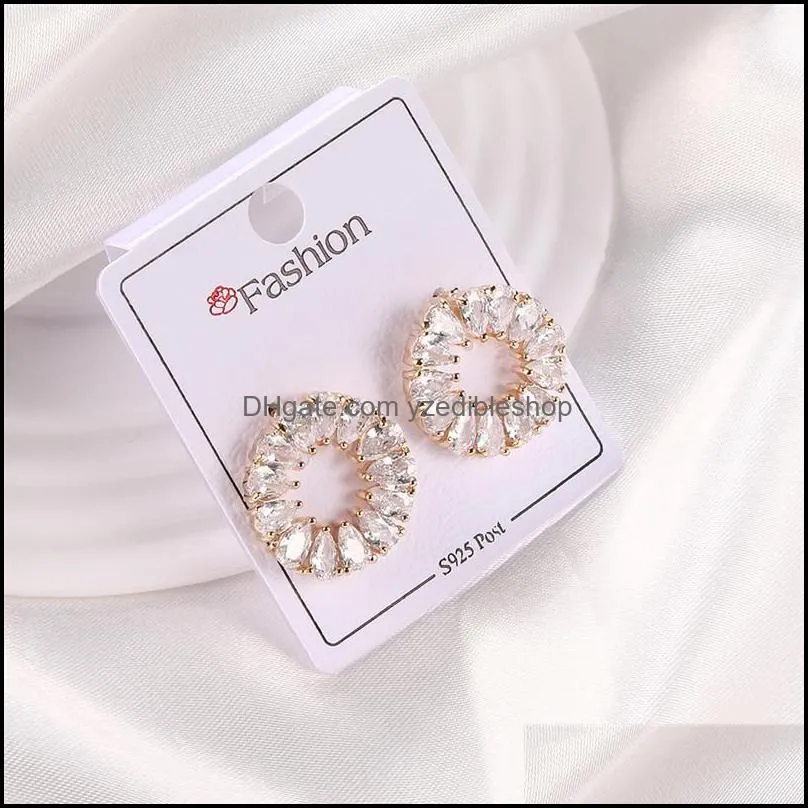 high quality zircon stud earrings cz stone round earrings gold/silver/rose gold for women lady wedding party jewelry z